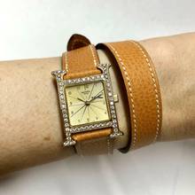 Thumbnail von Hermès Heure H 25mm Two Tone 0.91TCW DIAMONDS Hermès Double Tour Brown Leather Band  Watch </h1>