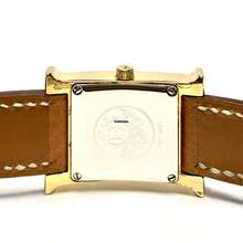 Thumbnail von Hermès Heure H 25mm Two Tone 0.91TCW DIAMONDS Hermès Double Tour Brown Leather Band  Watch </h1>