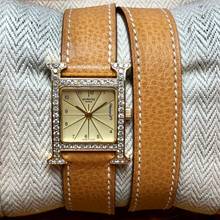 Thumbnail von Hermès Heure H 25mm Two Tone 0.91TCW DIAMONDS Hermès Double Tour Brown Leather Band  Watch </h1>