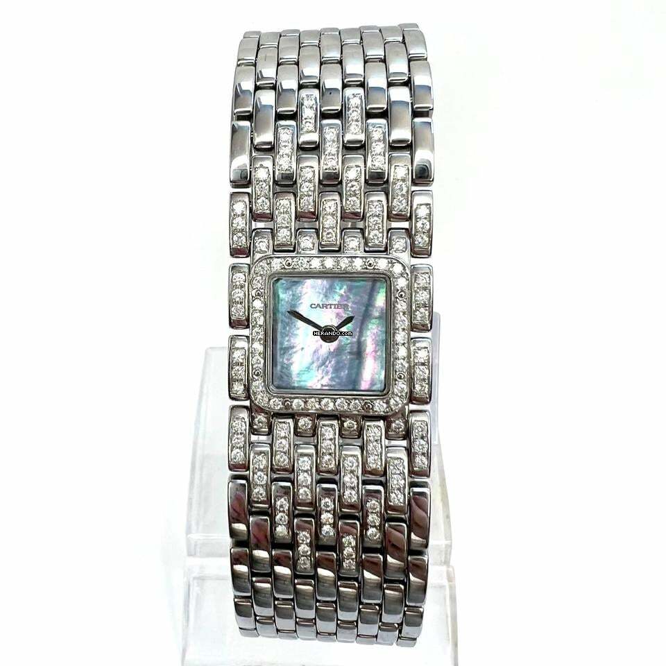 Cartier Panthère RUBAN Quartz Steel ~1.32TCW DIAMOND Watch Blue MOP Dial  </h1>