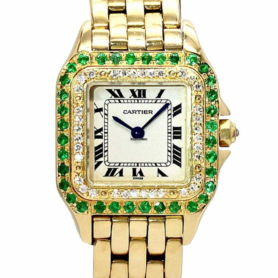 Cartier Panthère 23mm 18K Yellow Gold DIAMONDS & Emeralds Watch </h1>