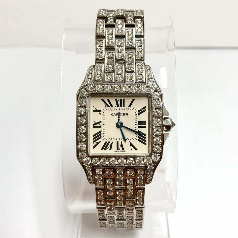 Cartier Santos Demoiselle Quartz 26mm Steel 4.41TCW Diamond Watch </h1>