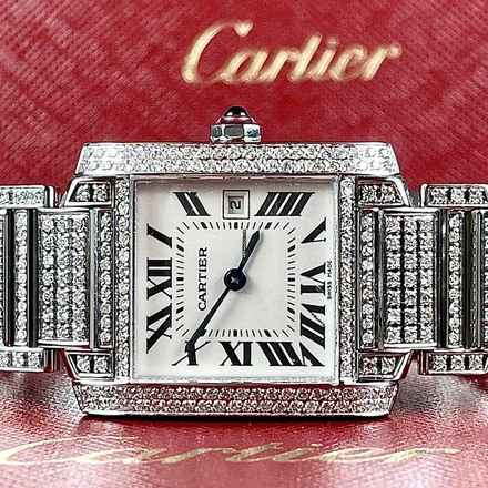  Cartier Tank Française Quartz 20mm Steel ~6TCW Full DIAMOND Watch </h1> 