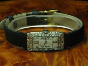 Thumbnail von Art Deko Damenuhr A.t.p. 18kt 750 Weißgold Gold Diamanten Diamant Besatz Antik </h1>