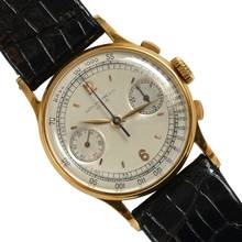 Thumbnail von Patek Philippe Chronograph 130 indelible silver dial yellow gold 18KT 1946's </h1>