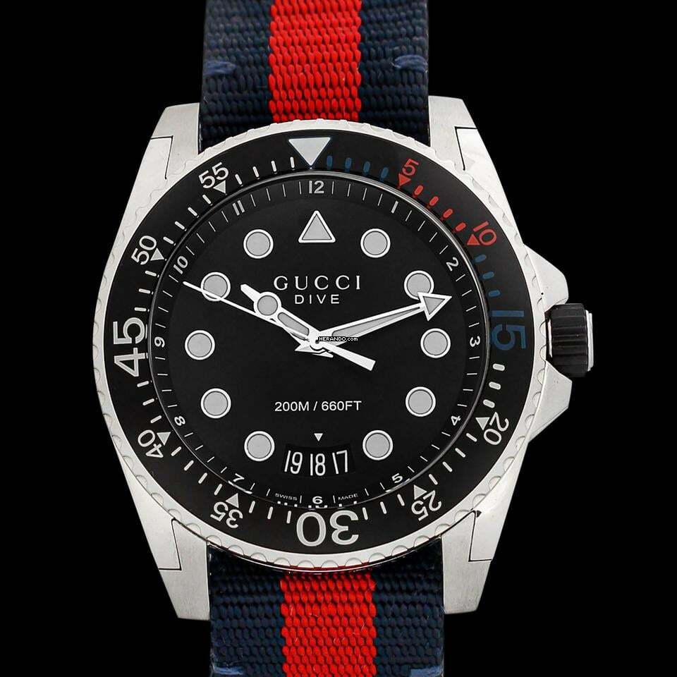 Thumbnail von Gucci Dive YA136210 - Dive Quartz Black Dial Stainless Steel Men's Watch </h1>