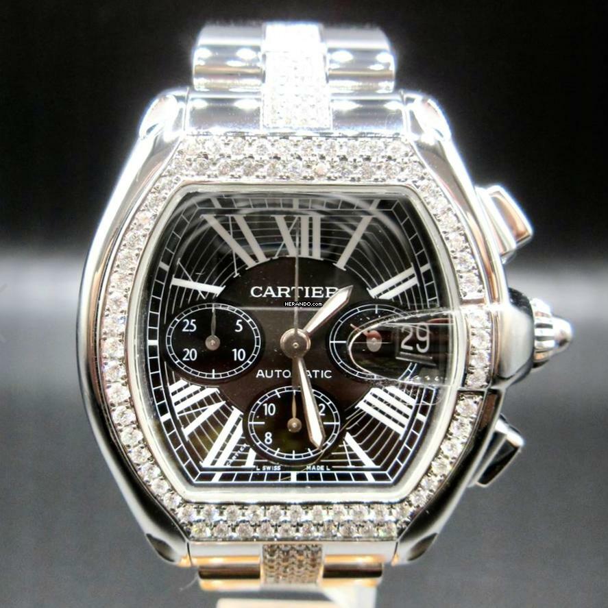 Cartier Roadster Chronograph 2618 Automatic 42mm Steel ~4TCW Diamond Watch </h1>