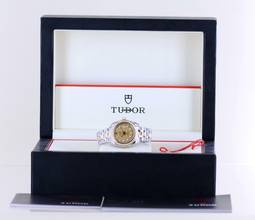 Thumbnail von Tudor Classic Date 28mm Lady Champagner Linen Diamond Dial Bezel Stahl-Gold rar </h1>