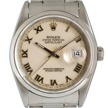 Thumbnail von Rolex Datejust 36 16200 Ivory Roman dial Full Set 1991’s </h1>