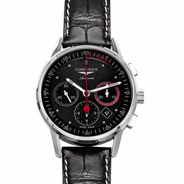  Longines Column-Wheel Chronograph L47544524 - Heritage Automatic Black Dial Stainless Steel Men's Watch </h1> 