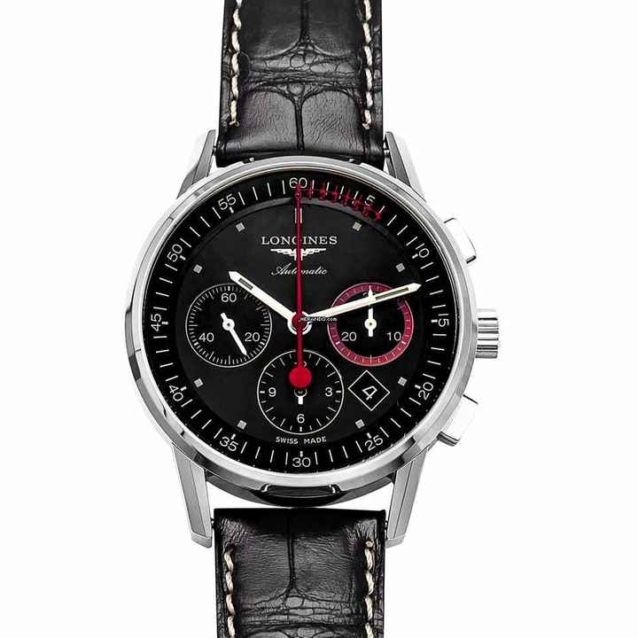  Longines Column-Wheel Chronograph L47544524 - Heritage Automatic Black Dial Stainless Steel Men's Watch </h1> 