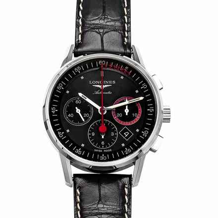  Longines Column-Wheel Chronograph L47544524 - Heritage Automatic Black Dial Stainless Steel Men's Watch </h1> 