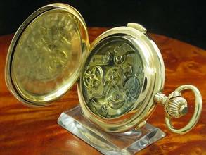 Thumbnail von Tempora 14kt 585 Gold Savonette Taschenuhr Chronograph Minuten Repetition </h1>