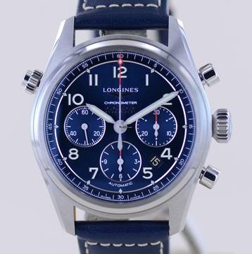  Longines Spirit Chronograph Automatic 42mm Leder + Stahlband blue dial B+P Top 2022 