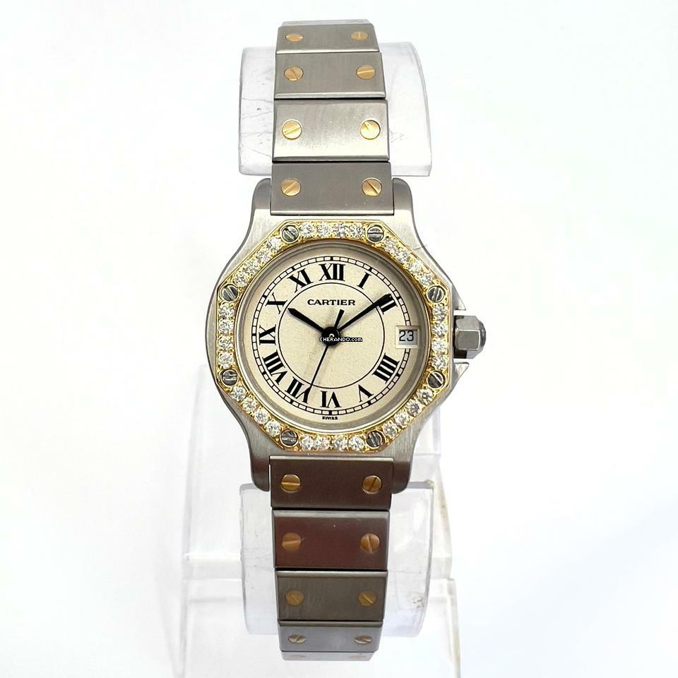  Cartier Santos OCTAGON 25mm Quartz 2 Tone 0.40TCW Diamond Watch  </h1> 