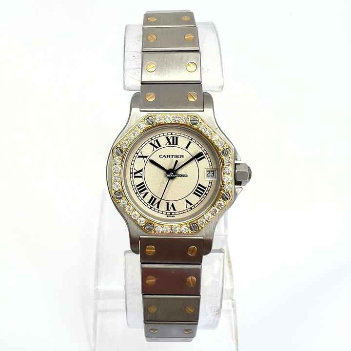  Cartier Santos OCTAGON 25mm Quartz 2 Tone 0.40TCW Diamond Watch  </h1> 