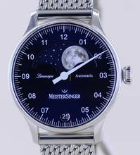 Thumbnail von Meistersinger Lunascope Blue Dial Moon Stahlband 40mm Automatik Einzeiger B+P </h1>