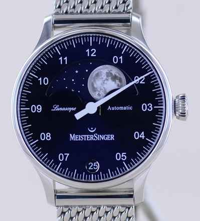  Meistersinger Lunascope Blue Dial Moon Stahlband 40mm Automatik Einzeiger B+P </h1> 