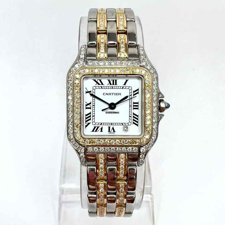 Cartier Panthère 27mm 2 Row Gold Quartz 3.70TCW DIAMOND Watch </h1> 