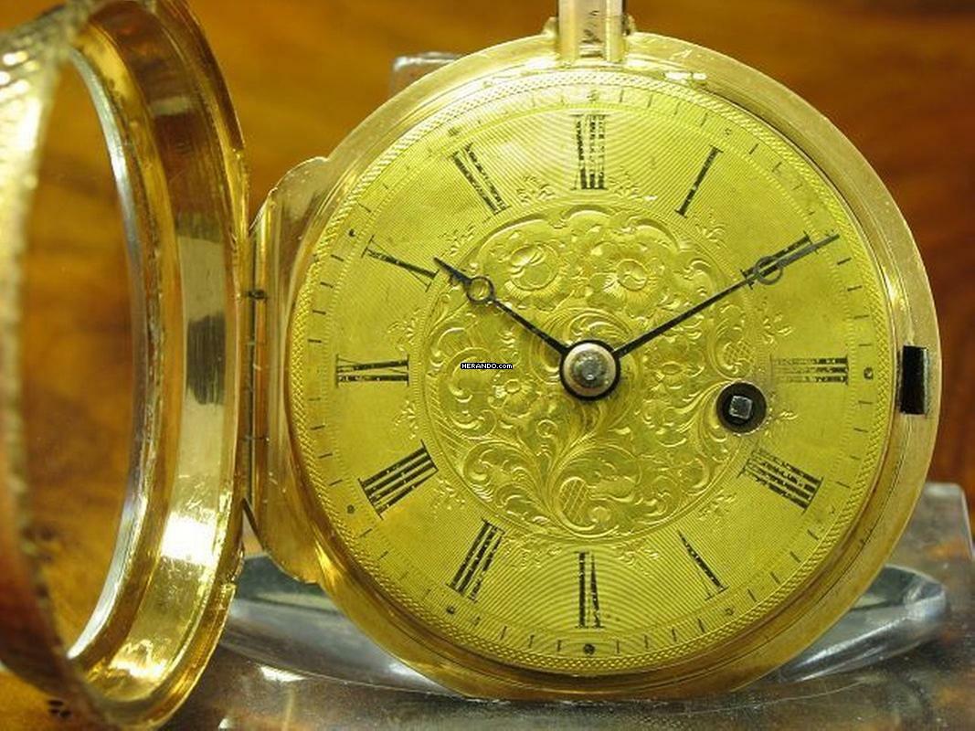 Thumbnail von Kloppfer 18kt 750 Gold Open Face Schlüsselaufzug Taschenuhr / Durchmesser 47,5mm </h1>