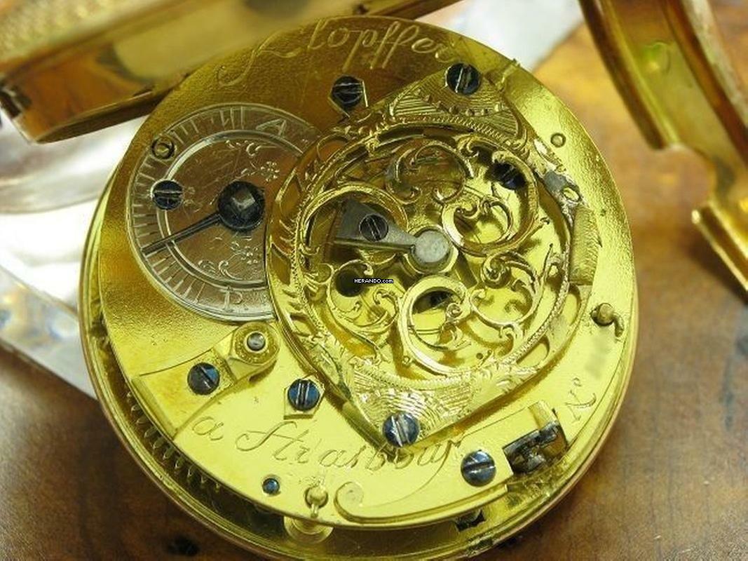 Thumbnail von Kloppfer 18kt 750 Gold Open Face Schlüsselaufzug Taschenuhr / Durchmesser 47,5mm </h1>