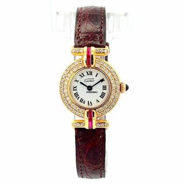  Cartier VERMEIL COLISÈE Quartz 24mm GP Silver Diamond & Rubies Watch </h1> 