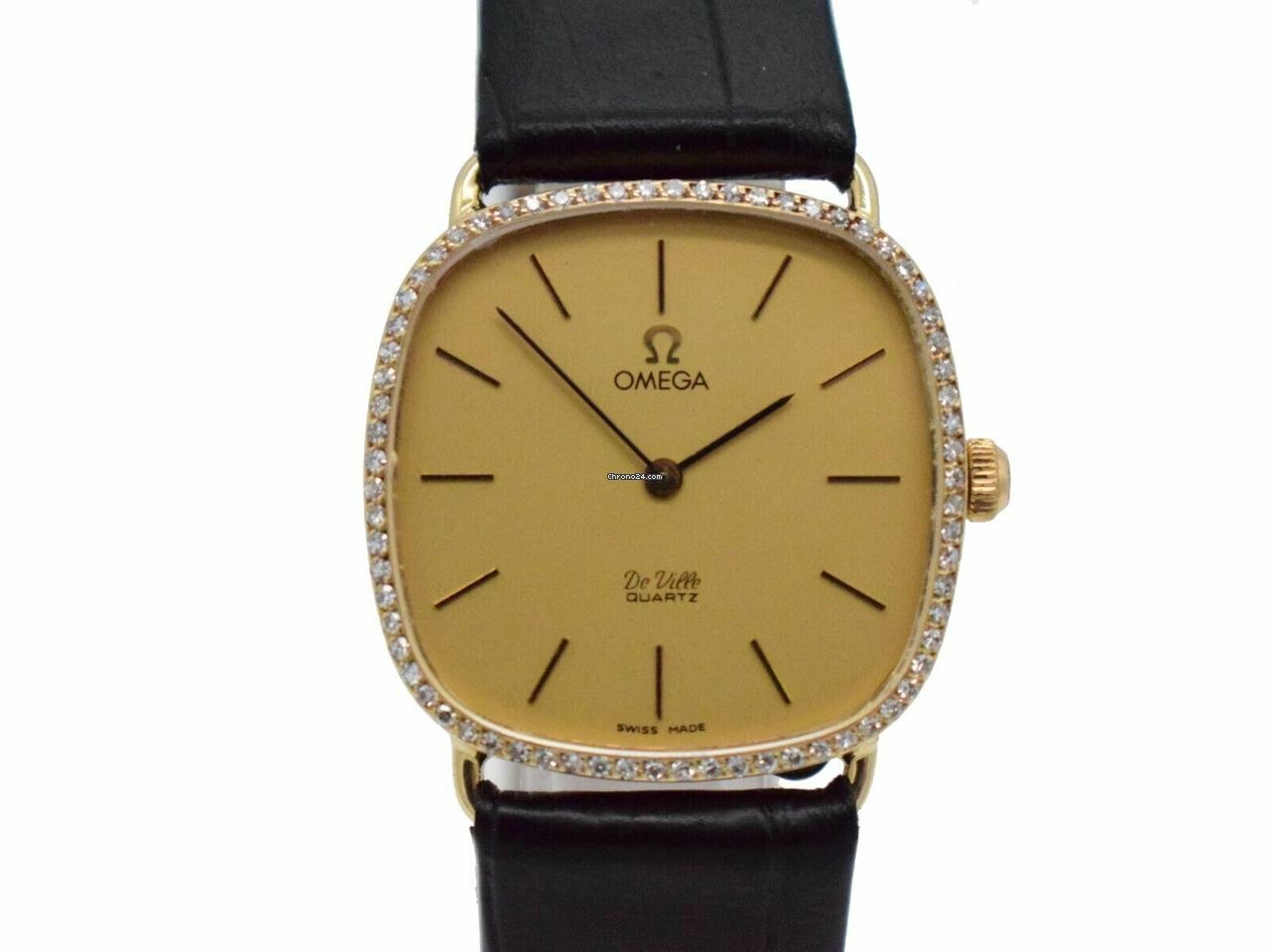 Omega De Ville 14kt Gold Quarz Herrenuhr / Diamantbesatz </h1>