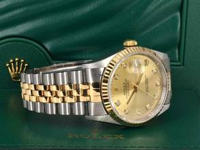 Thumbnail von Rolex Datejust 36 16233 Gold Dial With Big Diamonds - Full Set </h1>