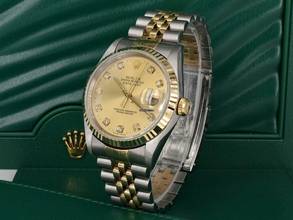 Thumbnail von Rolex Datejust 36 16233 Gold Dial With Big Diamonds - Full Set </h1>