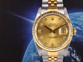 Thumbnail von Rolex Datejust 36 16233 Gold Dial With Big Diamonds - Full Set </h1>