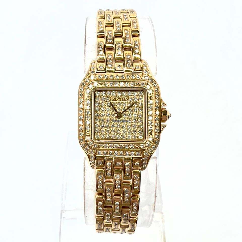 Cartier Panthère Quartz 23mm 18K Yellow Gold ~3.2TCW Diamond Watch </h1> 