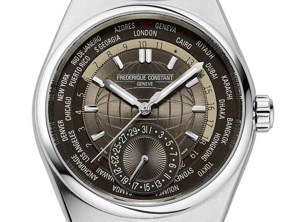  Frederique Constant Manufacture Worldtimer Highlife Worldtimer Stahl Automatik Armband Krokoleder Faltschließe 41mm Ref.FC-718C4NH6 Box&Pap. Full Set Neu 