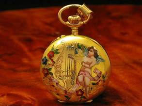 Thumbnail von 14kt 585 Gold Open Face Taschenuhr / Anhängeuhr / Edle Emaille Handarbeit </h1>