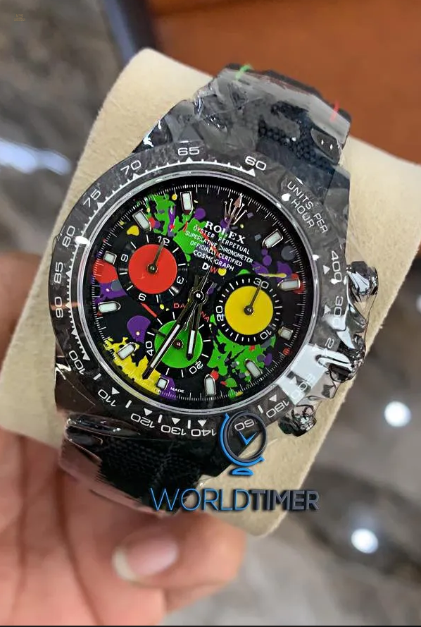 Rolex DiW Daytona Carbon MOTLEY Unique Version Multi-Color Dial & Counter Watch