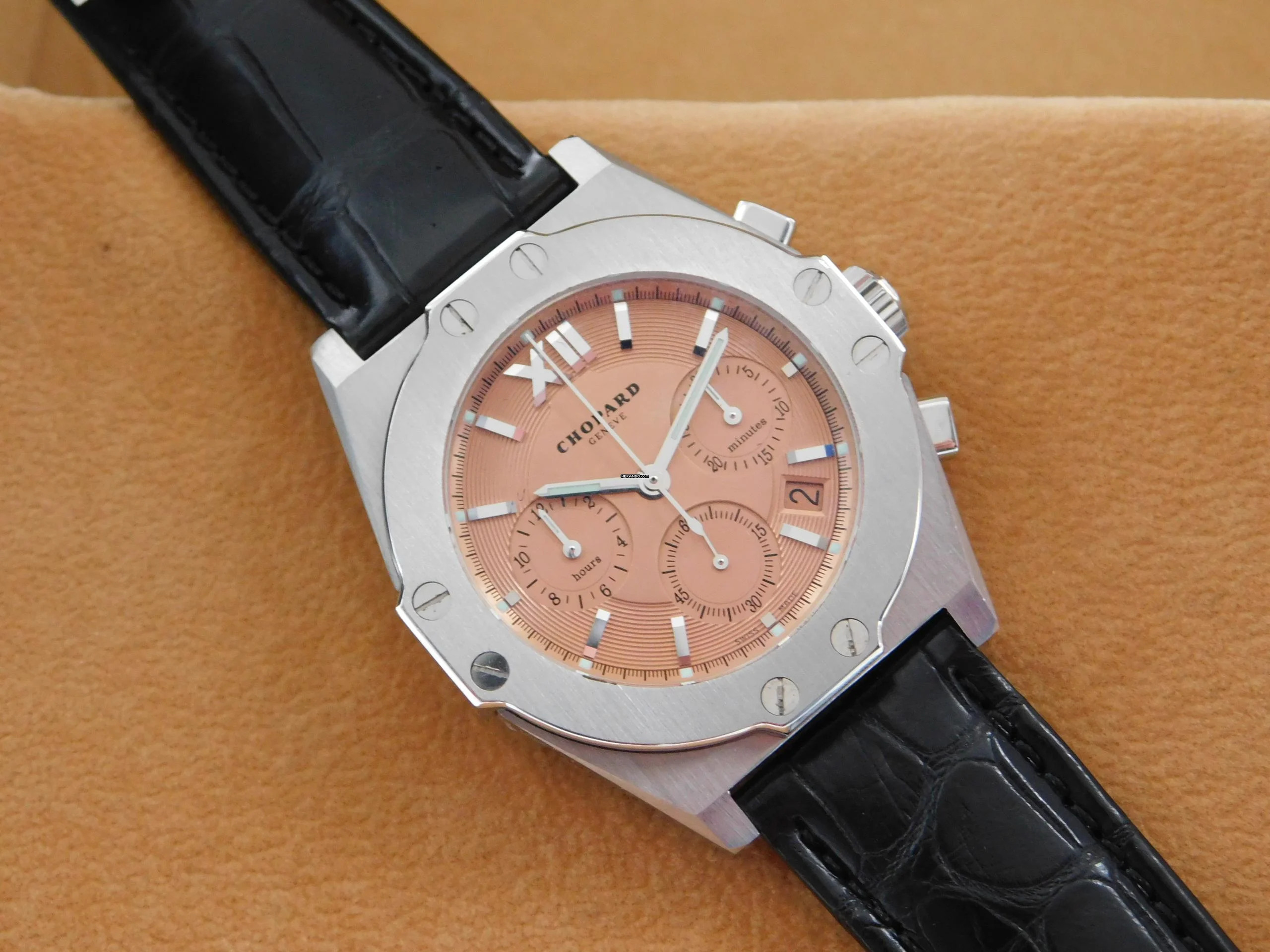  Chopard Alpine Eagle St Moritz Herrenuhr Lachsblatt mit Krokoband im Top Zustand 