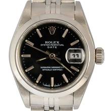 Thumbnail von Rolex Oyster Perpetual Lady Date 69160 Ladies 26MM black dial Full Set 1997's