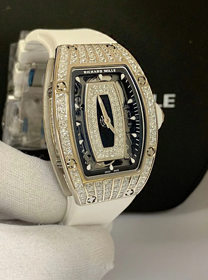 Richard Mille [NEW] RM 07-01 White Gold Full Set Baguette Onyx Dial Black Lip