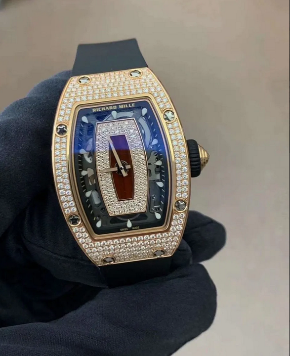 Richard Mille RM 07-01 Rose Gold Full Set Diamonds Red Lip Watch