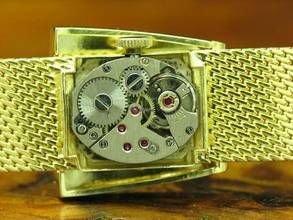 Thumbnail von Iduna 14kt 585 Gold Handaufzug Damenuhr / Klappdeckel In Gürtelschnallenform </h1>