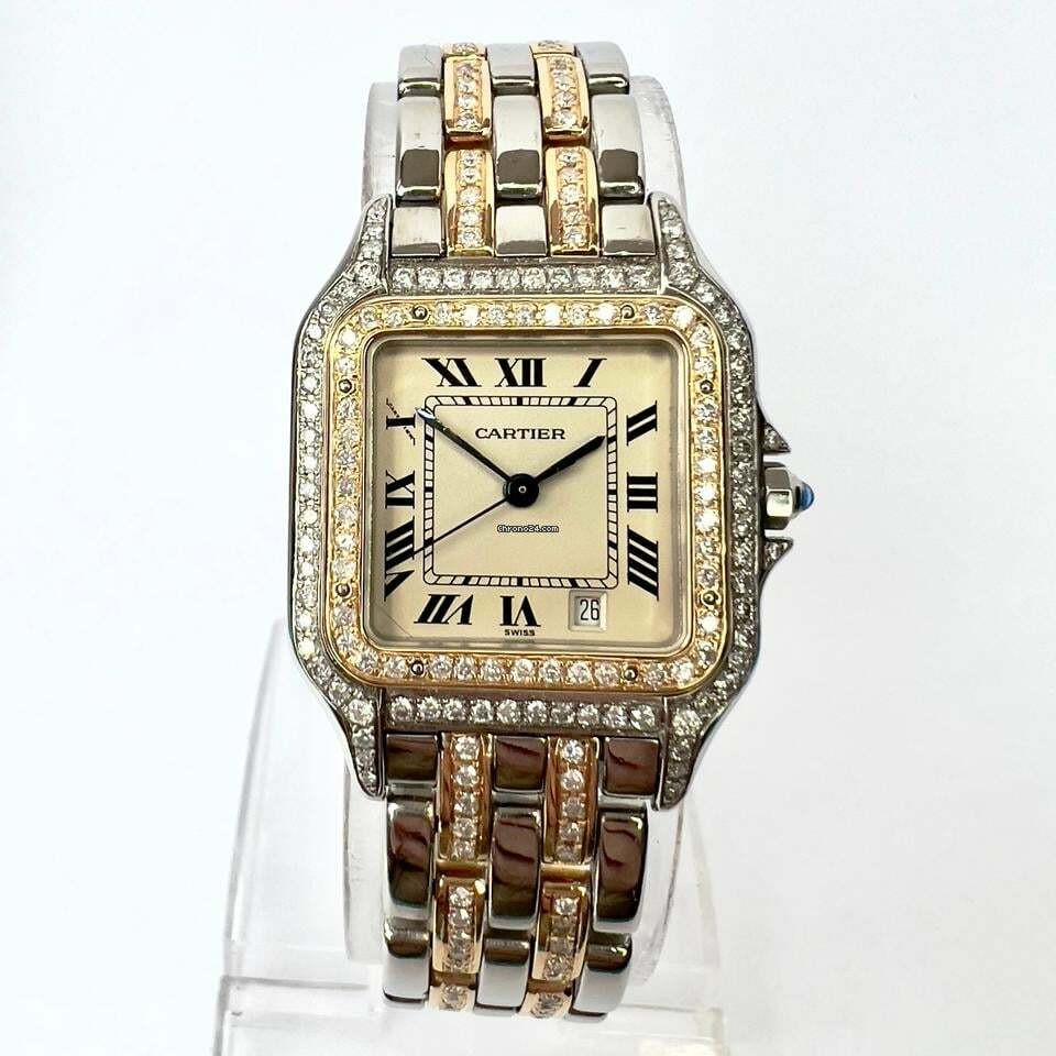  Cartier Panthère 27mm 2 Row Gold Quartz 3.7TCW DIAMOND Watch </h1> 