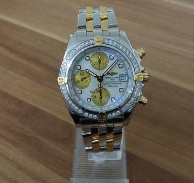  Breitling Chrono Cockpit Stahl / 18k Gold MOP und Diamanten </h1> 