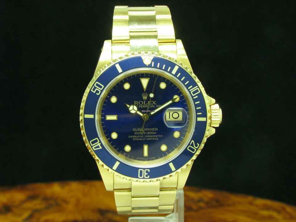 Rolex Submariner Date 18kt Gold Herrenuhr / Fullset 1991 / Purple Dial / 16618 </h1> 