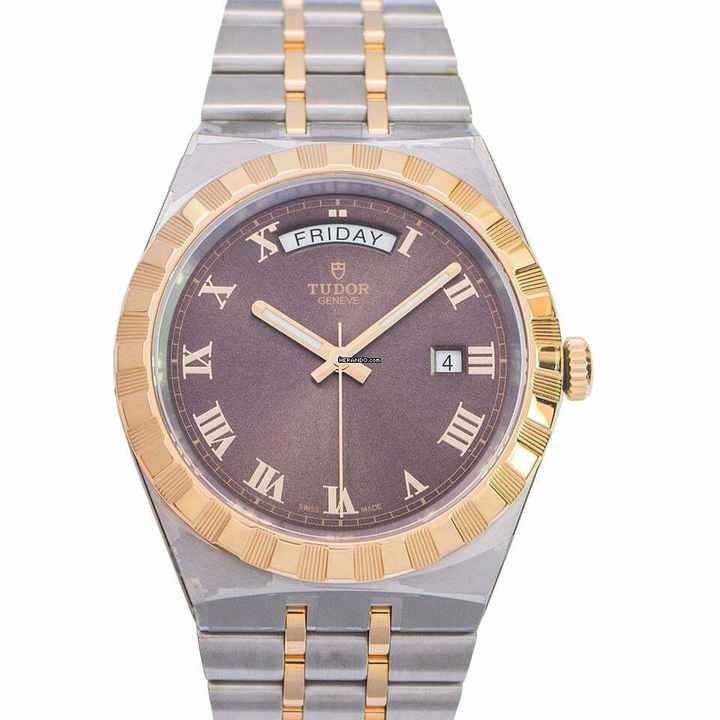  Tudor Royal 28603-0007 - TUDOR Royal Chocolate Brown Dial Stainless Steel and Yellow Gold Watch </h1> 