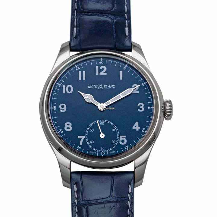  Montblanc 1858 113702 - 1858 Hand Wind Blue Dial Stainless Steel Men's Watch </h1> 
