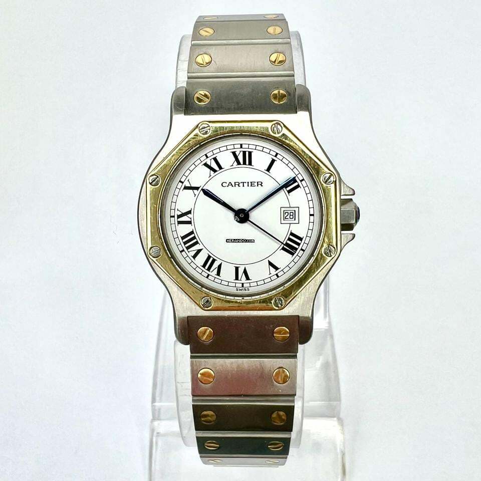  Cartier Santos OCTAGON Automatic Date 31mm 2 Tone Watch </h1> 