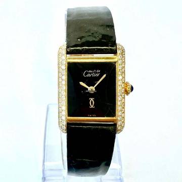  Cartier Tank Quartz 21mm Goldplated Silver 0.65TCW Diamond Watch </h1> 