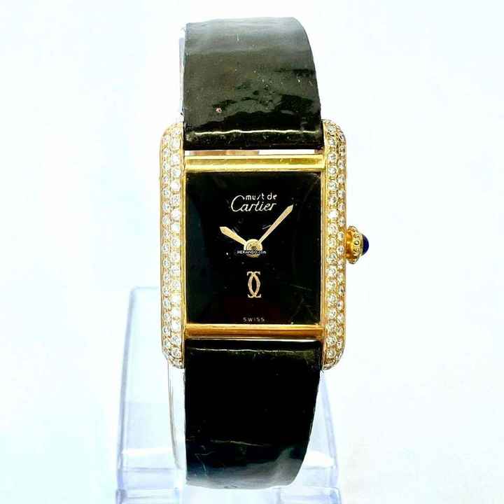  Cartier Tank Quartz 21mm Goldplated Silver 0.65TCW Diamond Watch </h1> 