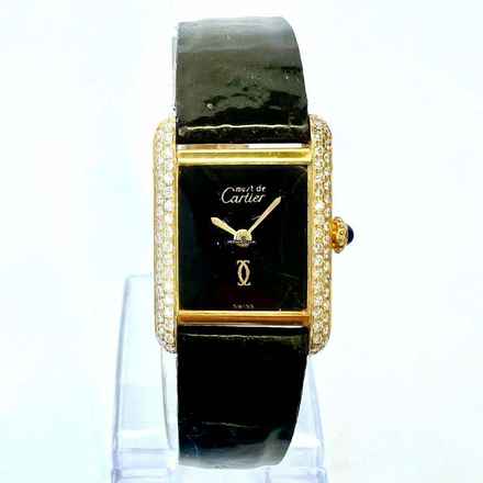  Cartier Tank Quartz 21mm Goldplated Silver 0.65TCW Diamond Watch </h1> 