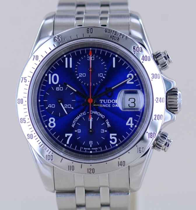  Tudor Prince Date Chronograph blue arabic Dial 79280P Klassiker blau rar Stahlband </h1> 