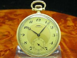 Thumbnail von Eterna Open Face 14kt 585 Gold Taschenuhr Chronometer / Kaliber 301 </h1>